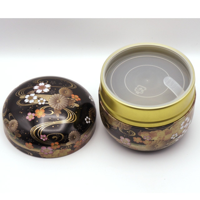 茶缶 鈴子 菊水 黒（茶筒・鈴子缶）+ 高級伊勢茶「思いやり」50g か