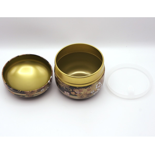 最高級茶抹茶 缶入りクリアケース入り （茶缶 鈴子 菊水 黒（茶筒