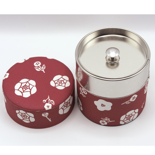 茶筒 （茶缶） バラ柄 和紙貼り缶（茶葉100g用）1個 鈴鹿園
