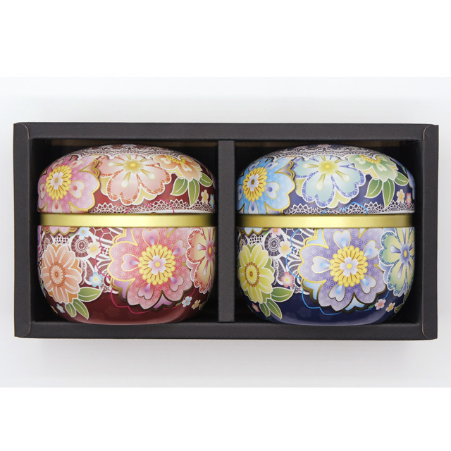 茶缶 に お茶が入った セット （鈴子缶 マリーヌ 赤・青）（中身は