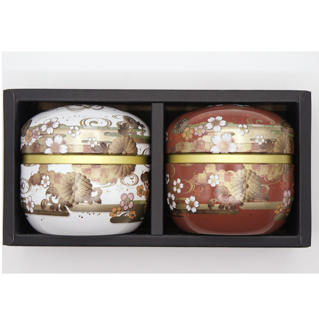 茶缶 に お茶が入った セット （鈴子缶 菊水 白・茶）（中身は「伊勢