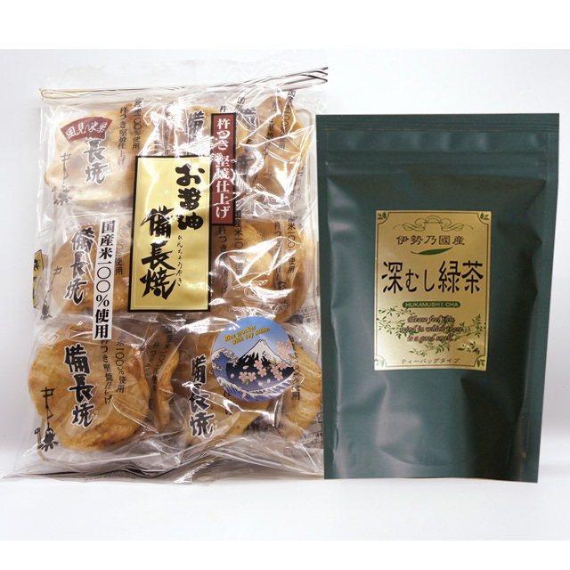 《鈴鹿園おすすめ！お茶とお菓子 セット》深蒸し緑茶ティーバッグ・お醤油 備長焼 せんべい（ティーマリアージュ・ティーペアリング）