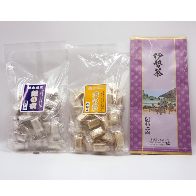 《鈴鹿園おすすめ！お茶とお菓子 セット》伊勢茶 味好み 100g・金の衣 （きなこの飴菓子）・銀の衣 （黒ごま飴菓子）　（ティーマリアージュ・ティーペアリング）