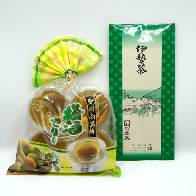 《お茶と水菓子のマリアージュ》 伊勢茶「伊勢の誉」・紀州南高梅　梅酒ゼリー セット　（ティーペアリング）