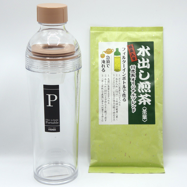 《今だけ超おトク！オンラインショップ限定》小笹も超愛用！ フィルターインボトルポータブル (ピンク色・容量400ml　急須ボトル) ・鈴鹿園オリジナル水出し煎茶 100g セット