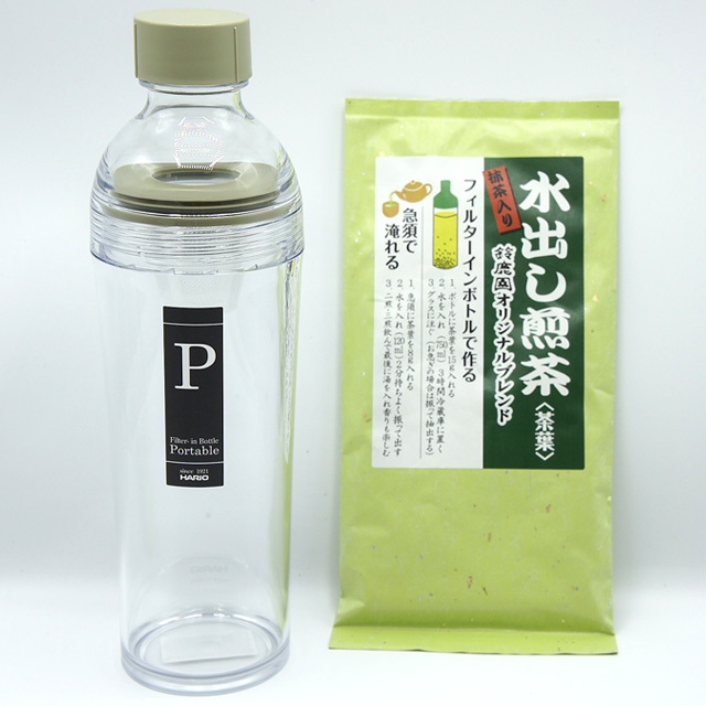 《今だけ超おトク！オンラインショップ限定》小笹超愛用！ フィルターインボトルポータブル (緑色・容量400ml　急須ボトル) ・鈴鹿園オリジナル水出し煎茶 100g セット