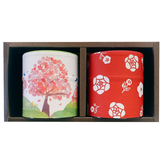 和紙茶缶のセット（伊勢茶「思いやり」「末広がり」 各50g）