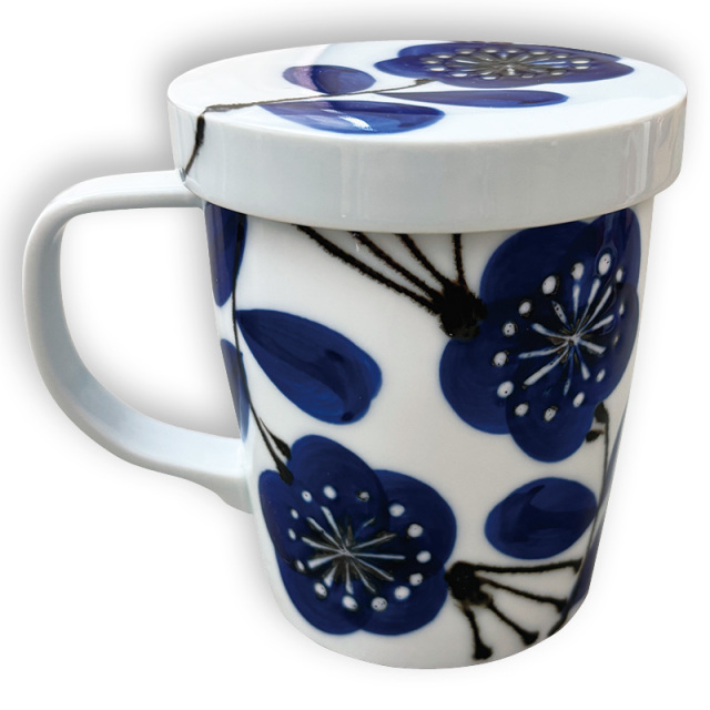 フィルターインマグ(花柄・ブルー)(フィルターインマグ 茶こし・フタ付きマグカップ)