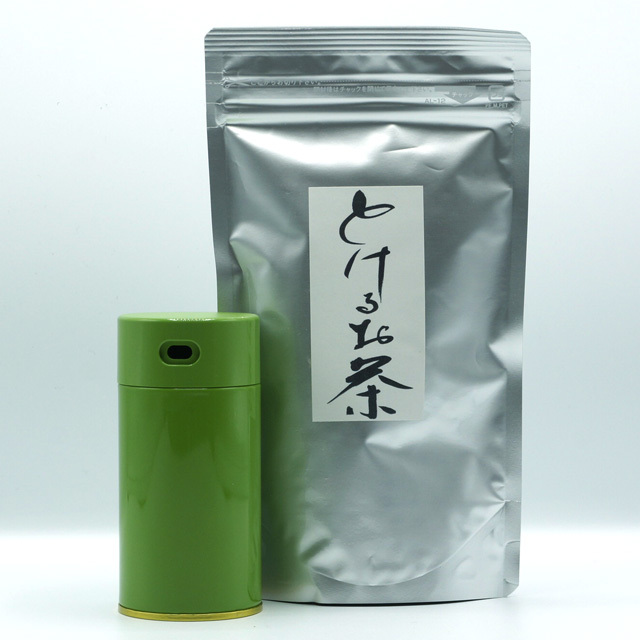 【毎日手軽に粉末茶セット】茶筒 粉末茶 振り出し 缶「パパット」・粉末緑茶「とけるお茶」セット