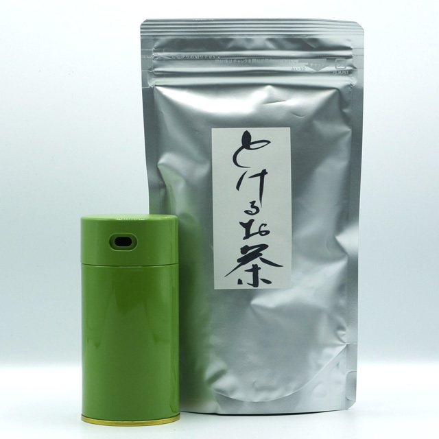 【毎日手軽に粉末茶セット】茶筒 粉末茶 振り出し 缶「パパット」・粉末緑茶「とけるお茶」セット