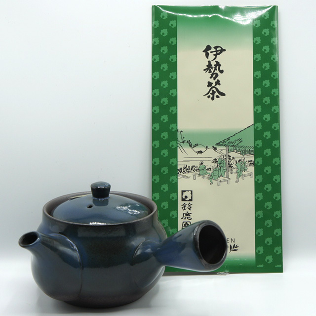 美濃焼急須（青）・伊勢茶「伊勢の誉」お茶が美味しく出る