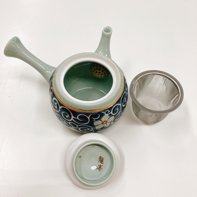 波佐見焼 手描き ポコ網（陶器網） カップアミ付き 横手急須 磁器 唐草