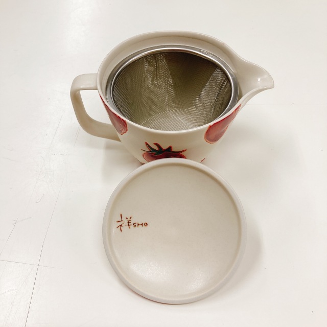 波佐見焼 カップアミ付き 後手急須（ティーポット） 陶器 苺柄（いちご