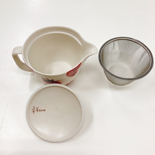 波佐見焼 カップアミ付き 後手急須（ティーポット） 陶器 苺柄（いちご