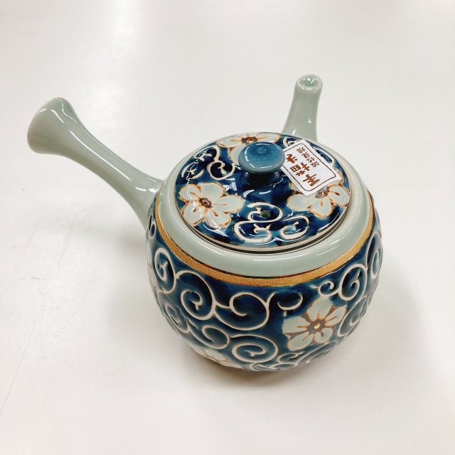 波佐見焼 手描き ポコ網（陶器網） カップアミ付き 横手急須 磁器 唐草