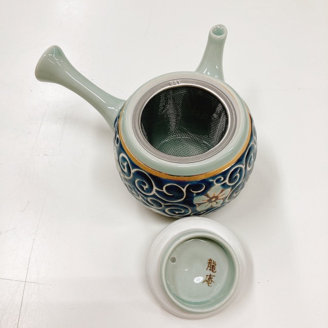 波佐見焼 手描き ポコ網（陶器網） カップアミ付き 横手急須 磁器 唐草