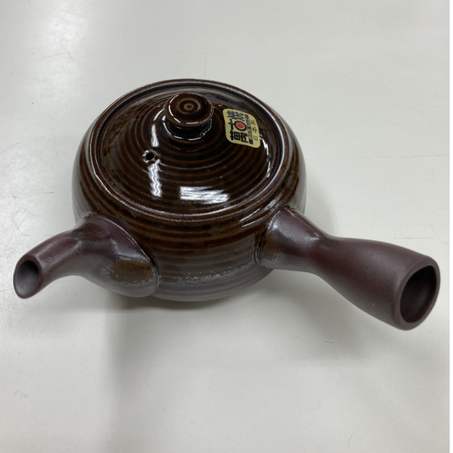 四日市萬古焼 丸アミ 横手急須 茶色 鈴鹿園