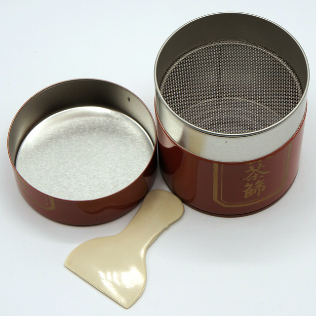 濾し器付き 抹茶缶 赤色 鈴鹿園