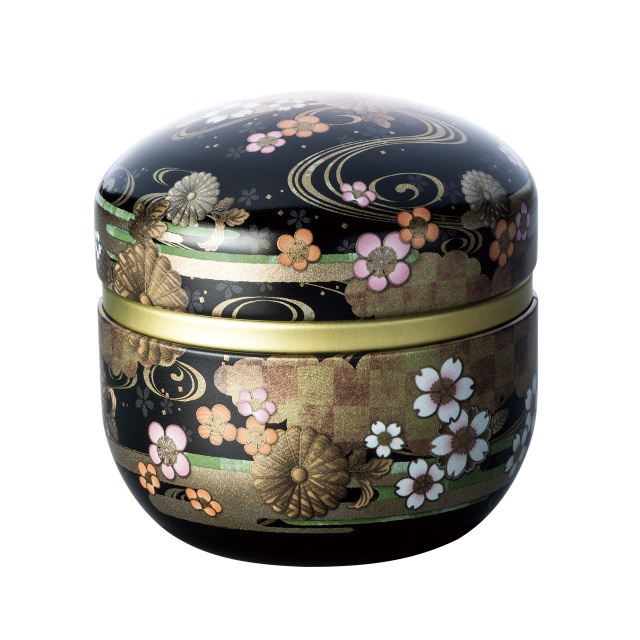 茶缶 鈴子 菊水 黒（茶筒・鈴子缶）１個