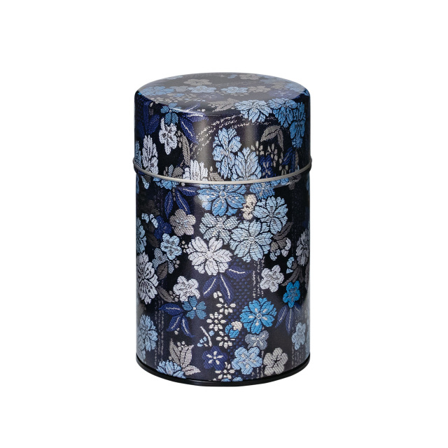 「金らん 梅桜 kinran umezakura 藍色」茶缶（茶筒）茶葉150g入ります