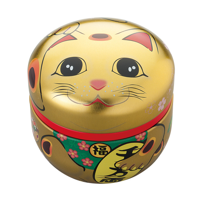 茶缶 鈴子 招き猫 金（茶筒・鈴子缶・まねきねこ）１個　Tea Cans, Suzuko Suzuko, Convitation Cat, Gold (Tea Cans, Suzuko Cans, Maneki Neko) 1 piece（ねこ　ネコ　猫　缶　茶缶）