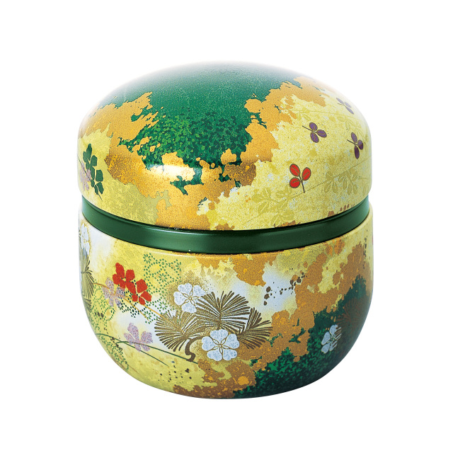 茶缶 鈴子 花揃え（はなぞろえ） 緑（茶筒・鈴子缶）１個