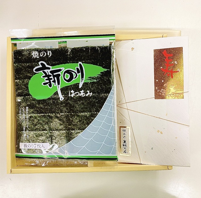 金粉抹茶入寿茶60ｇ・焼のり「新海苔はつあみ」2帖　セット　（新のり・しんのり）
