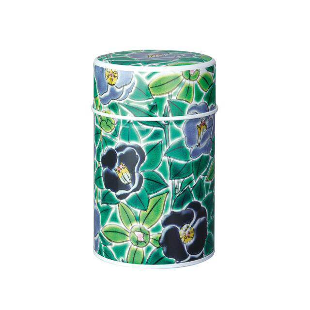 九谷つばき 椿 緑 茶缶（茶筒）茶葉150g入ります　Kutani Tsubaki Camellia Green Tea Caddy with 150g of tea leaves