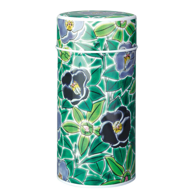 九谷つばき 椿 緑 茶缶（茶筒）茶葉200g入ります　Kutani Tsubaki Camellia, Green, tea can (tea canister), holds 200g of tea leaves