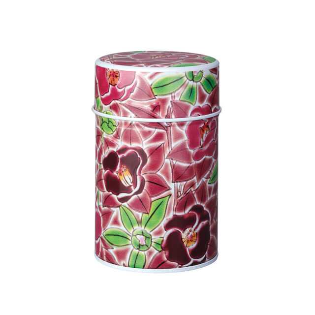 九谷つばき 椿 赤 茶缶（茶筒）茶葉150g入ります　Kutani Tsubaki Camellia, red, tea can (tea canister), holds 150g of tea leaves