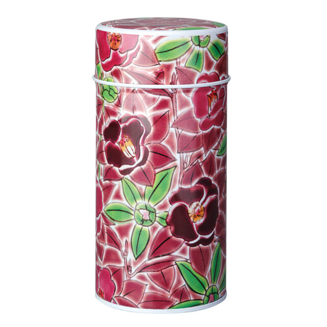 九谷つばき 椿 赤 茶缶（茶筒）茶葉200g入ります　Kutani Tsubaki Camellia, red, tea can (tea canister), holds 200g of tea leaves
