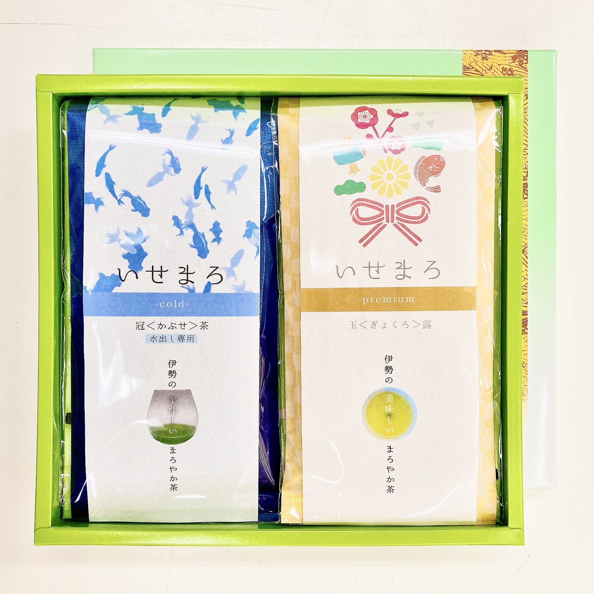 《夏ギフト》水出し専用かぶせ茶「いせまろcold」80ｇ・ 玉露 「いせまろpremium」80g セット