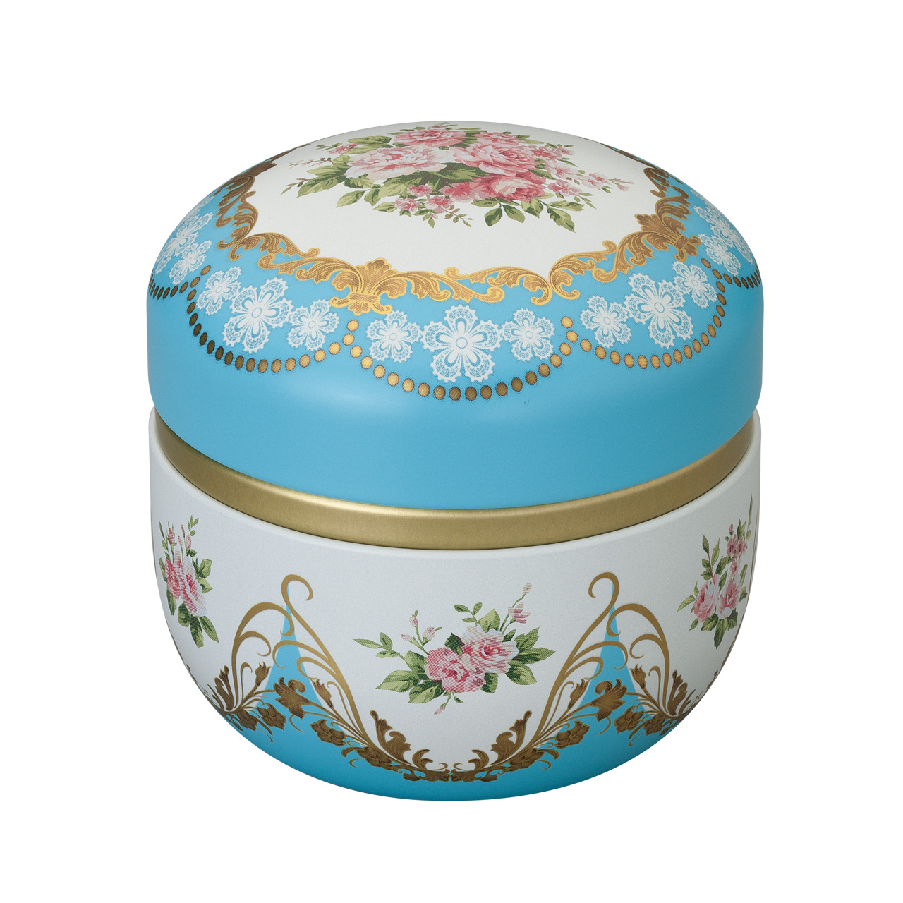 茶缶 鈴子 フルール 水色（茶筒・鈴子缶）１個