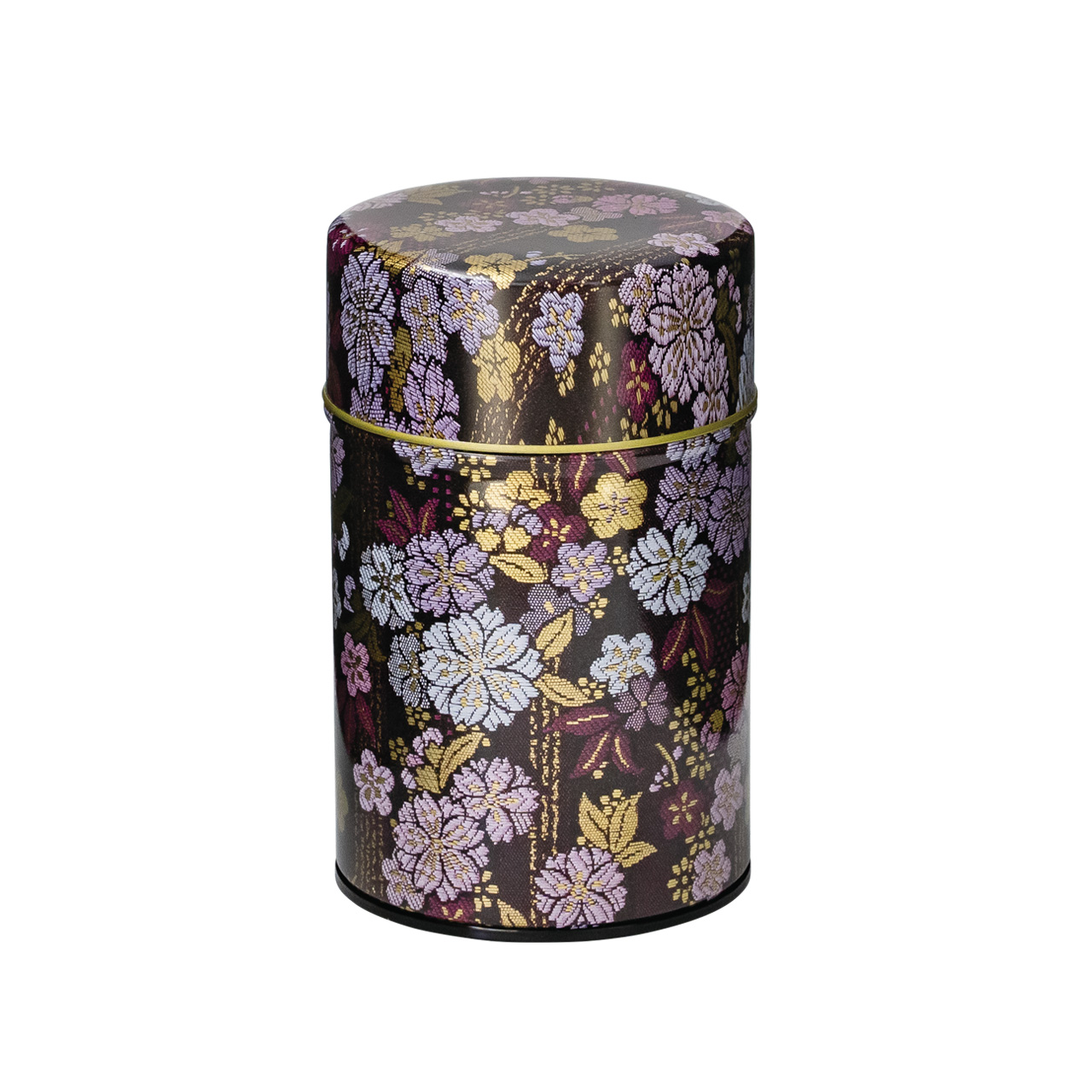 「金らん 梅桜 kinran umezakura 紫色」茶缶（茶筒）茶葉150g入ります