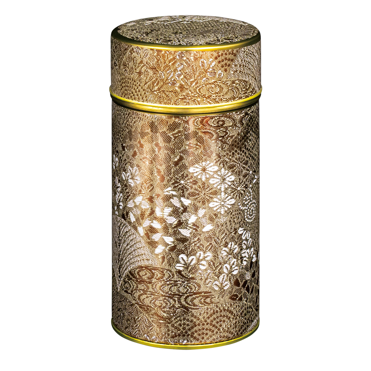 「銀杏小紋 ityoukomon 金色」茶缶（茶筒）茶葉200g入ります（中蓋がポリエチレン製）