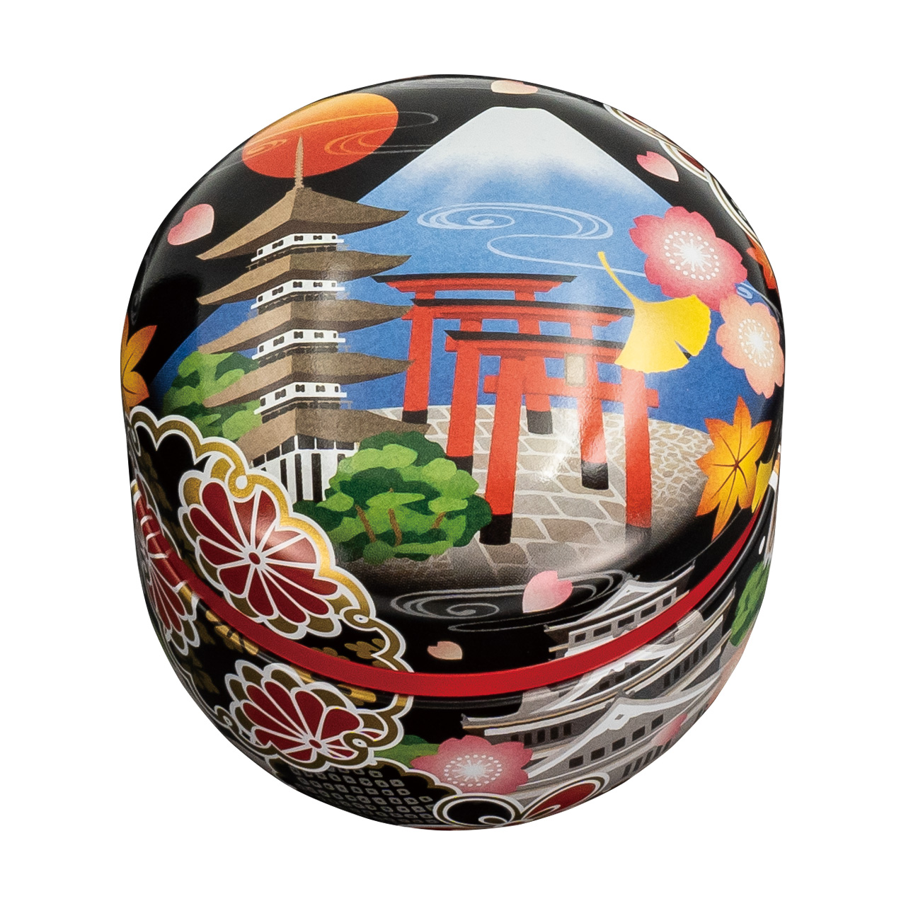 「鈴子 日本紀行 suzuko-nihonkikou 黒色」（茶筒・鈴子缶）１個  （中蓋が金製）