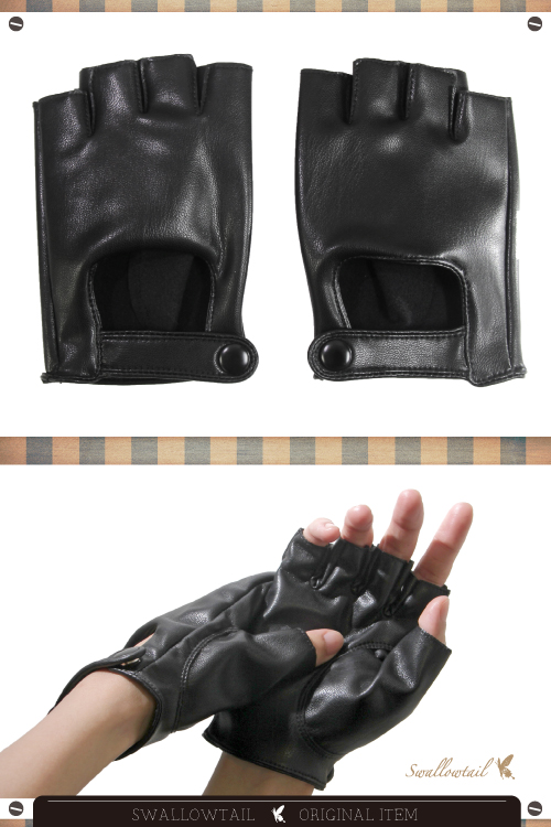 レザーグローブ　指なし　/ブラック 黒 手袋　指ぬき /アパレル 4000-10