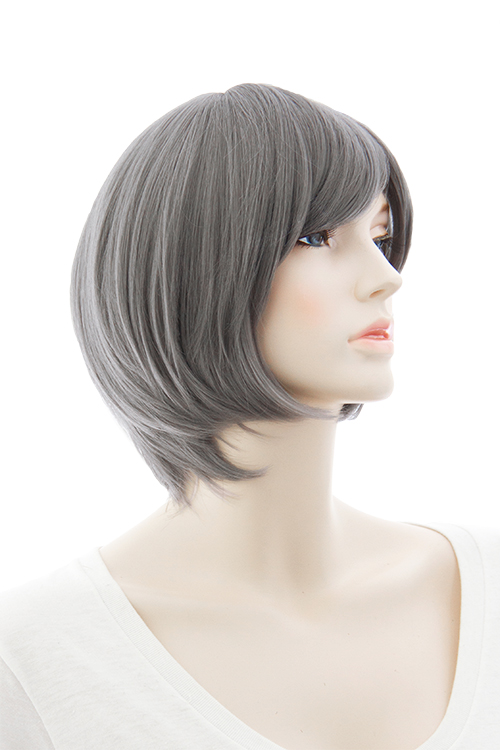 グレー ショートウィッグ 
人毛とアクリル
専用ケース付き ダークグレー】[コスプレ ウィッグ]ライトショート【高温耐熱