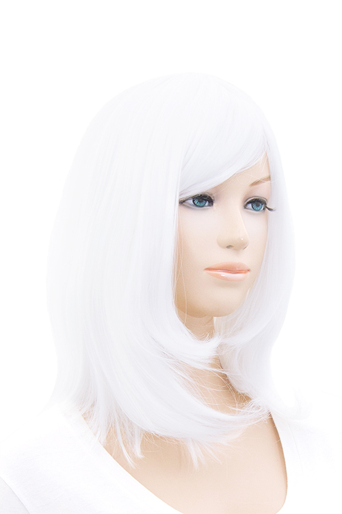 ピュアホワイト】ミディアム【コスプレウィッグ】【高温耐熱!!高品質