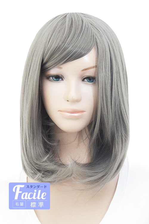 ダークグレー】ミディアム【コスプレウィッグ】【高温耐熱!!高品質