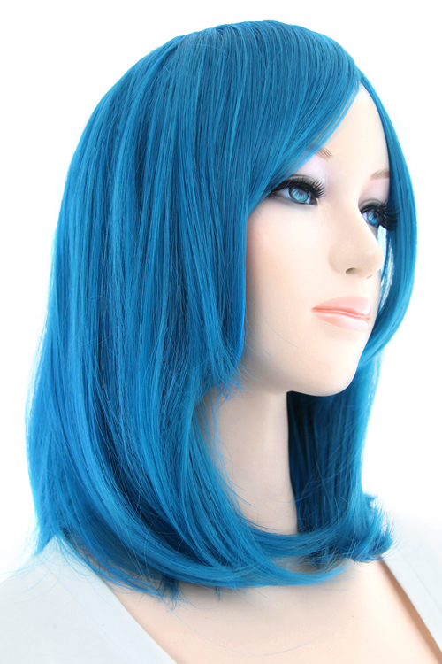 コバルトブルー】ミディアム【コスプレウィッグ】【高温耐熱!!高品質