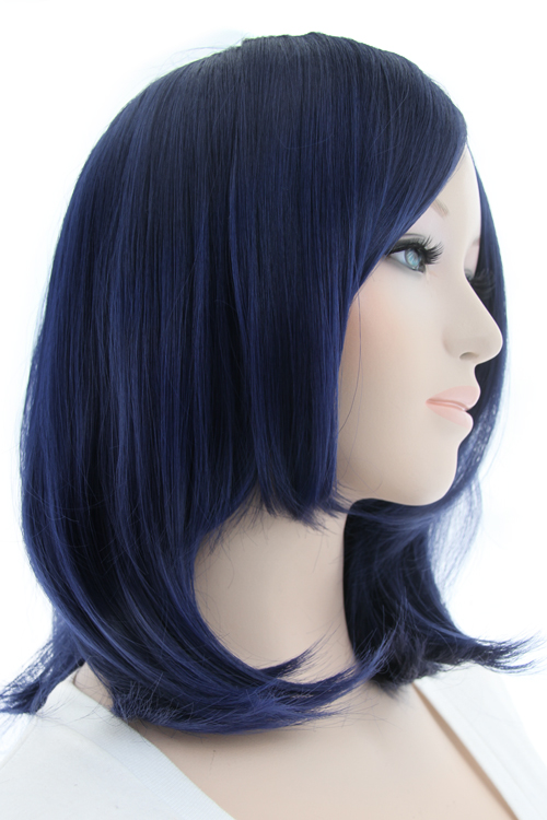 ブルーブラック】ミディアム【コスプレウィッグ】【高温耐熱!!高品質