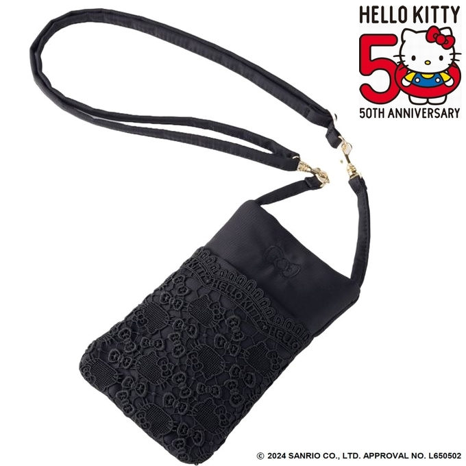 A-642 Hello Kitty×近沢レース店×スワニーコラボ 3wayポーチ (S) ブラック ハローキティ