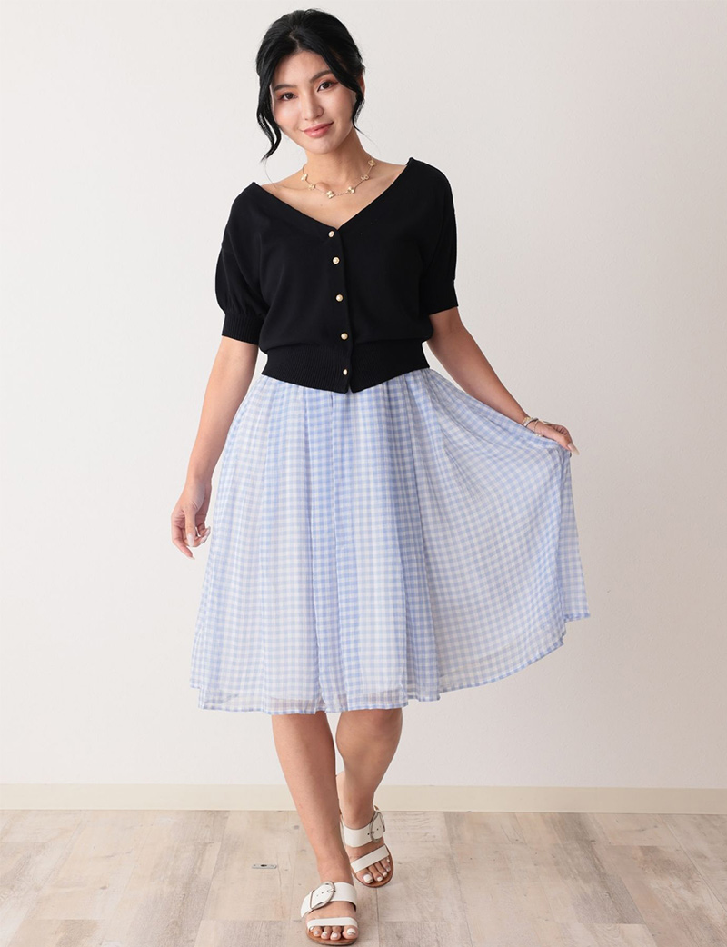 【SALE】3WAYカーデ＆ギンガムシフォンキャミワンピースセット マタニティ 授乳服 産後も使える