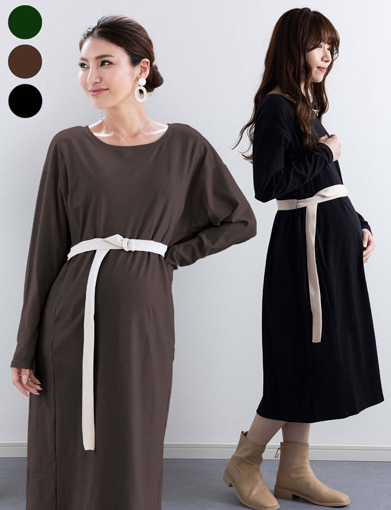  ウエストベルトワンピース 着方4WAY 授乳服マタニティウェア 産前産後兼用