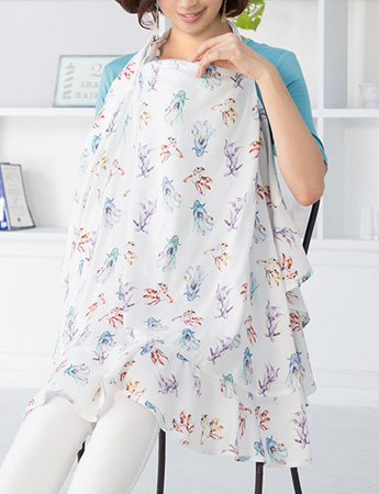 【SALE】サテンツイル 和柄プリント 授乳ケープ 巾着ポーチ付き [M便 6/6]【メール便可】