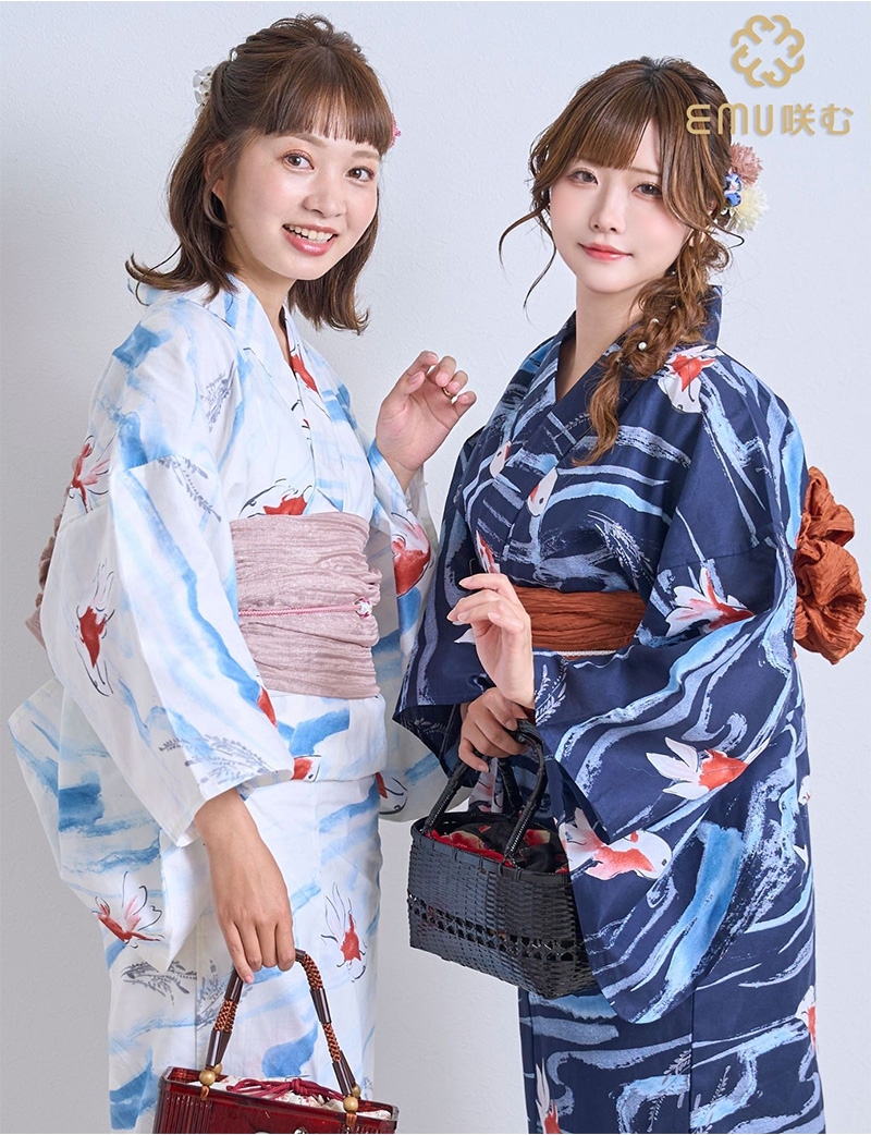 浴衣【夏金魚】 6点セット(ゆかた・兵児帯・下駄・腰ひも・着付け説明書) レディース/大人/ゆかた