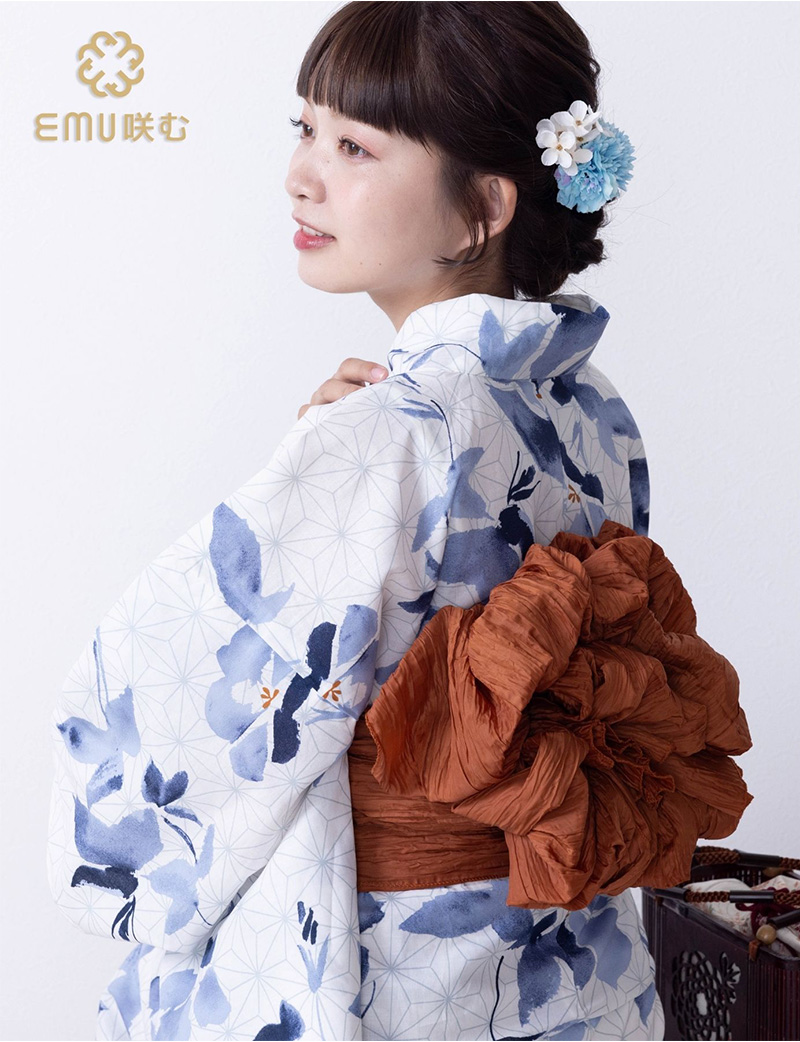 浴衣【麻葉】 6点セット(ゆかた・兵児帯・下駄・腰ひも・着付け説明書) レディース/大人/ゆかた