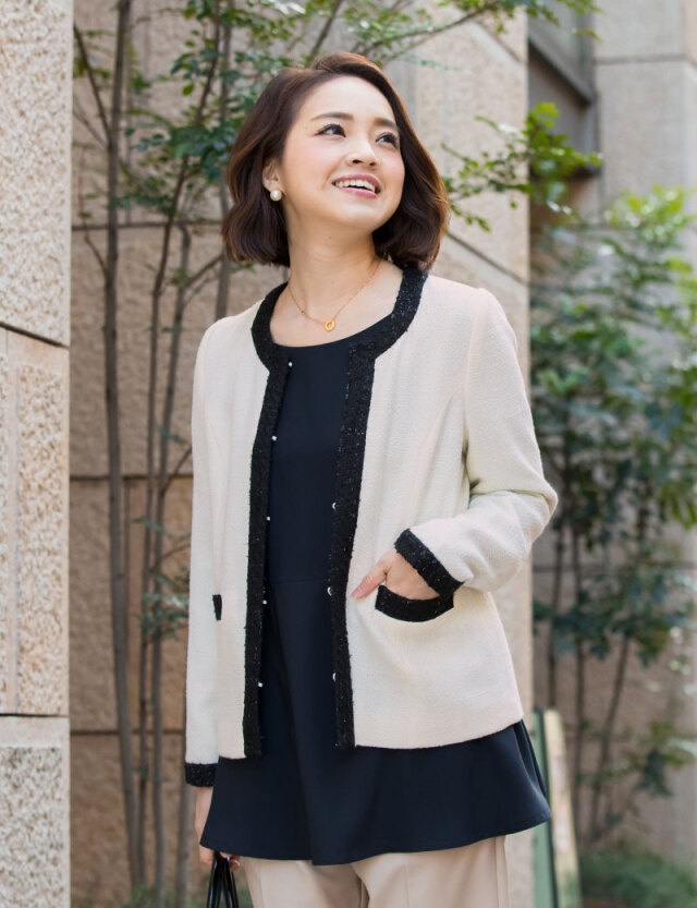 美品 ツィードパフスリーブワンピースジャケットセット　マタニティ・授乳服 楽天市場】マタニティ ワンピース 秋冬 ツィード パフスリーブ