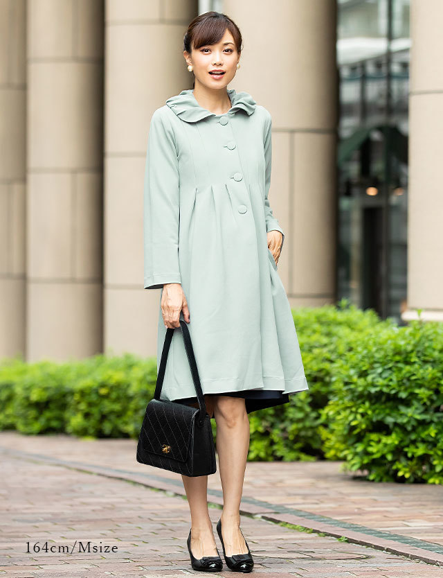タックフレア ワンピースコート ダッカー付き 産前産後兼用 ママコート